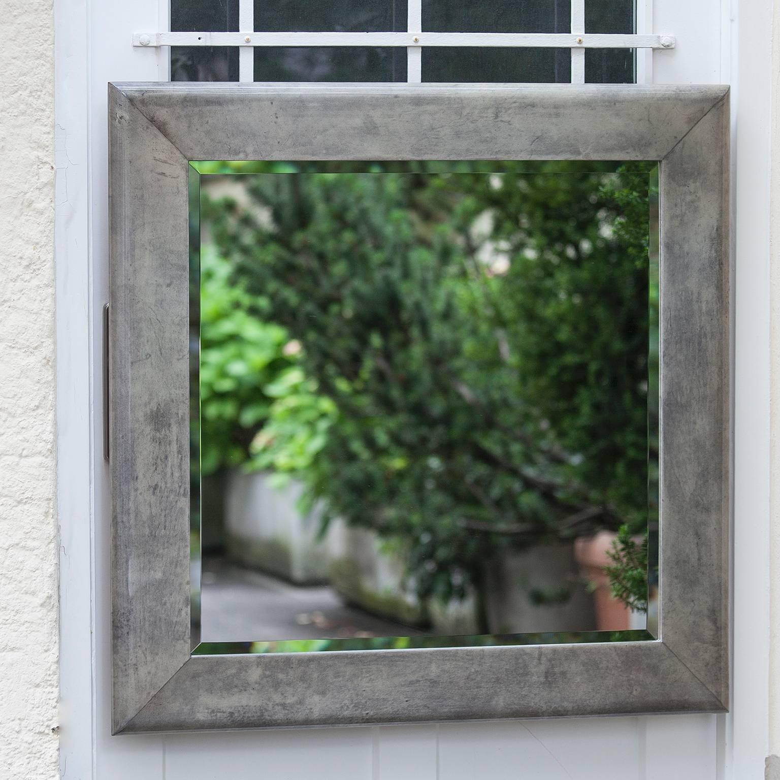 Huge Aldo Tura green grey wall mirror, Italy 1970, in light grey green parchment, directly bought from the owner of Aldo Tura and excellent vintage condition.