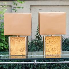 Milo Baughman Burl Wood Table Lamp Set of Two