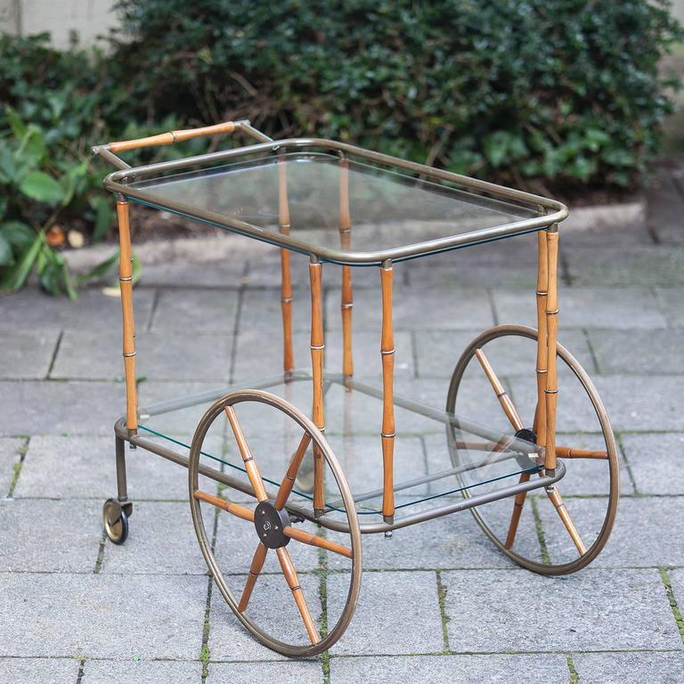 Maison Jansen Bar Cart Bamboo Brass, 1960 at 1stDibs