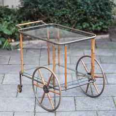 Maison Jansen Bar Cart Bamboo Brass, 1960