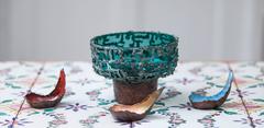 Brutalist Copper Green Glass Bowl by Marcello Fantoni
