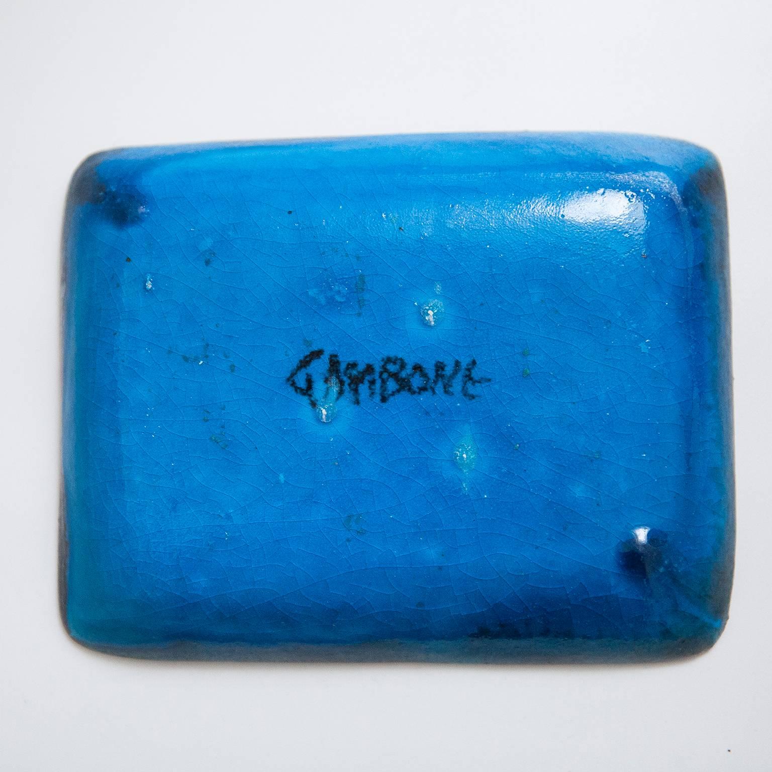 Bruno Gambone ceramic dish with fantastic blue glazed color. 

Measures: H 3 W 20,5 D 16 cm.