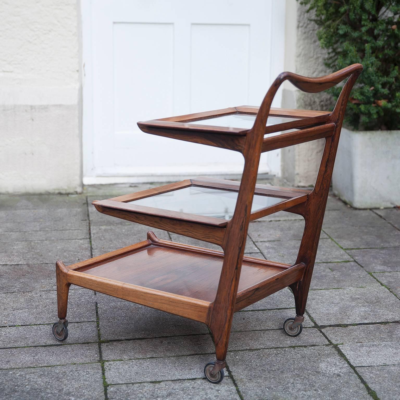 Brazilian Rosewood Bar Cart by Forma Brazil Attributed to Carlo Hauner