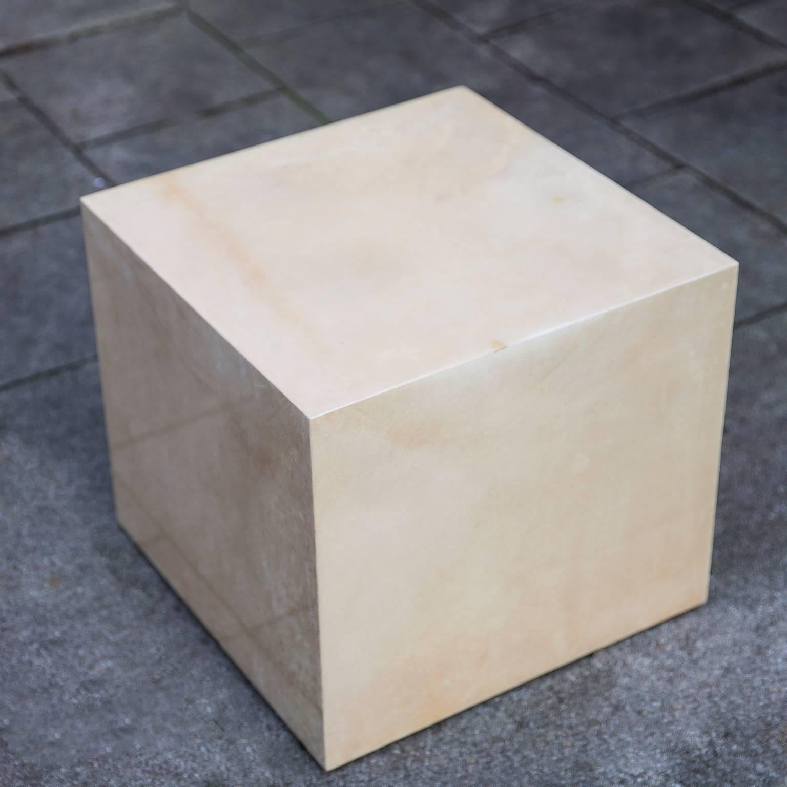 Italian Aldo Tura Cube Side Table Ivory Goatskin