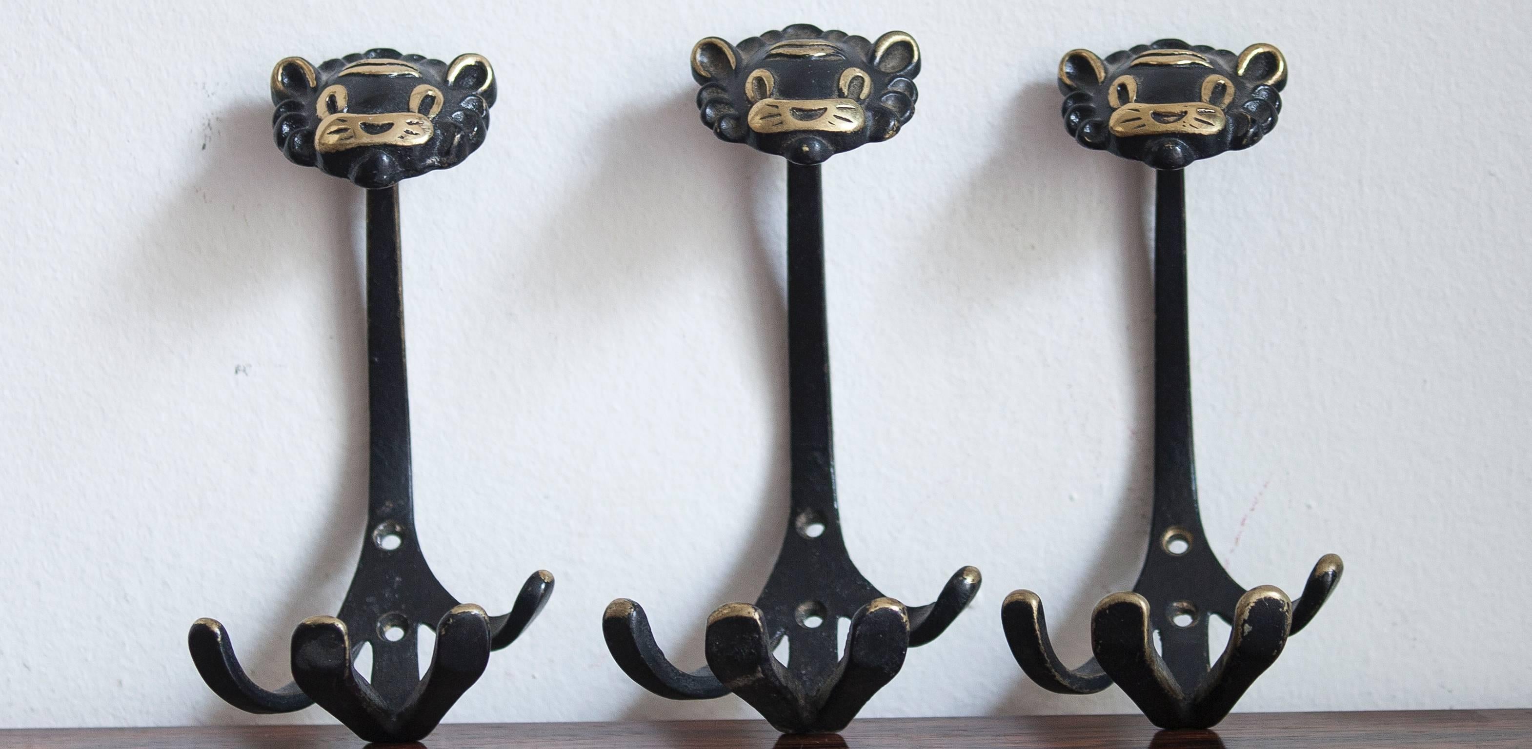 Mid-Century Modern 11 Walter Bosse Wall Hooks, Austria, 1950