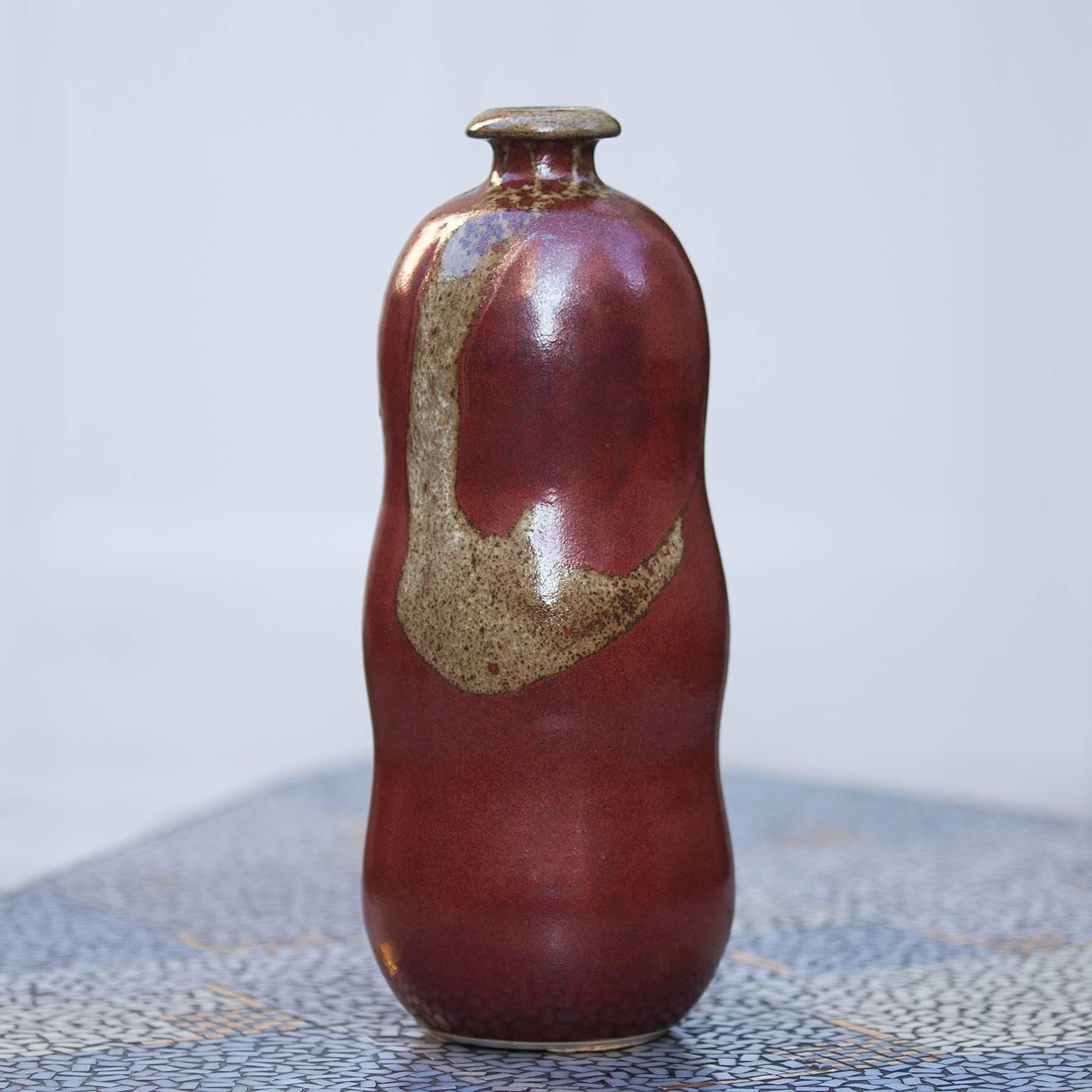Glazed Horst Kerstan Art Pottery Red Golden Ceramic Vase Set of Three