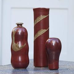 Horst Kerstan Art Pottery Red Golden Ceramic Vase Set of Three