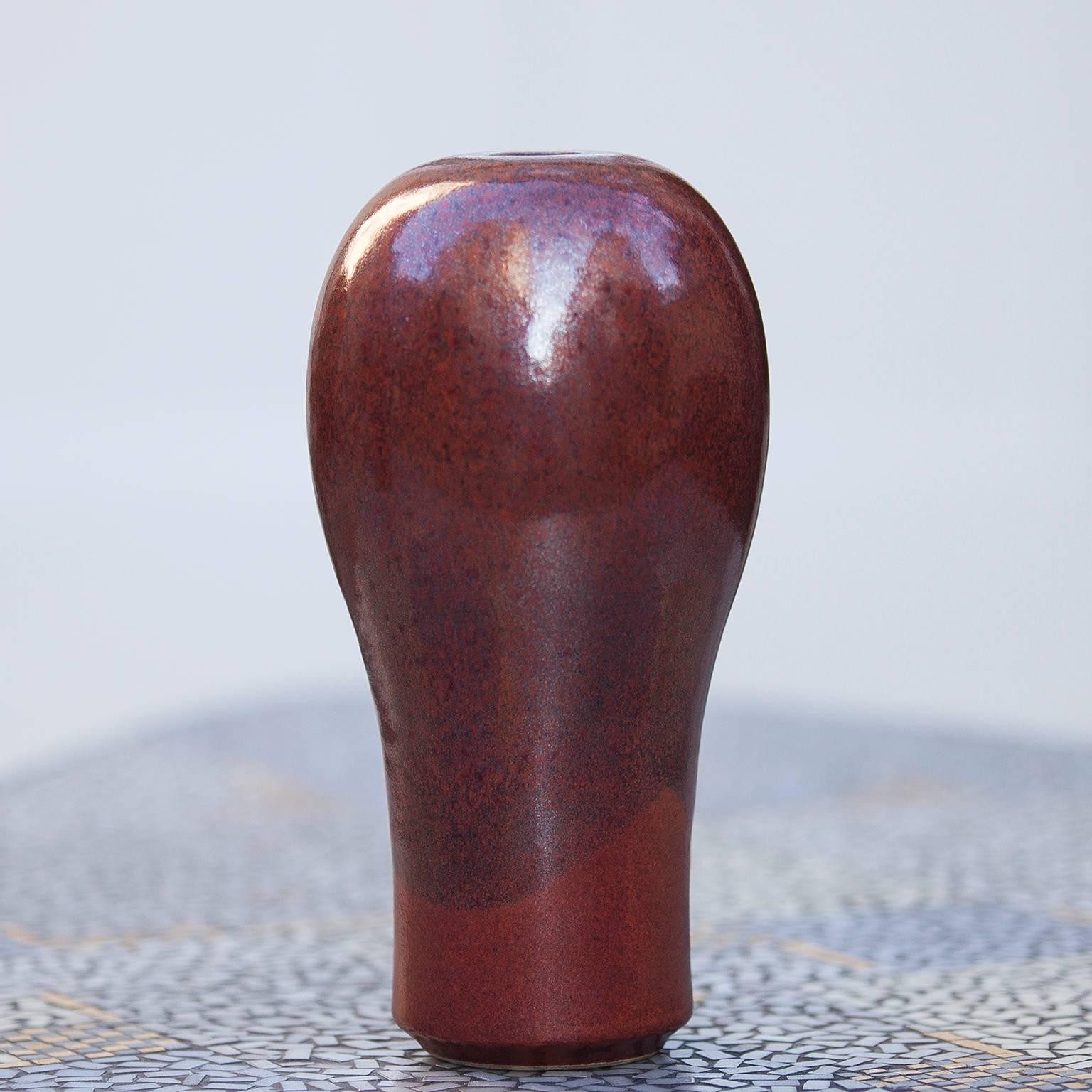 Late 20th Century Horst Kerstan Art Pottery Red Golden Ceramic Vase Set of Three
