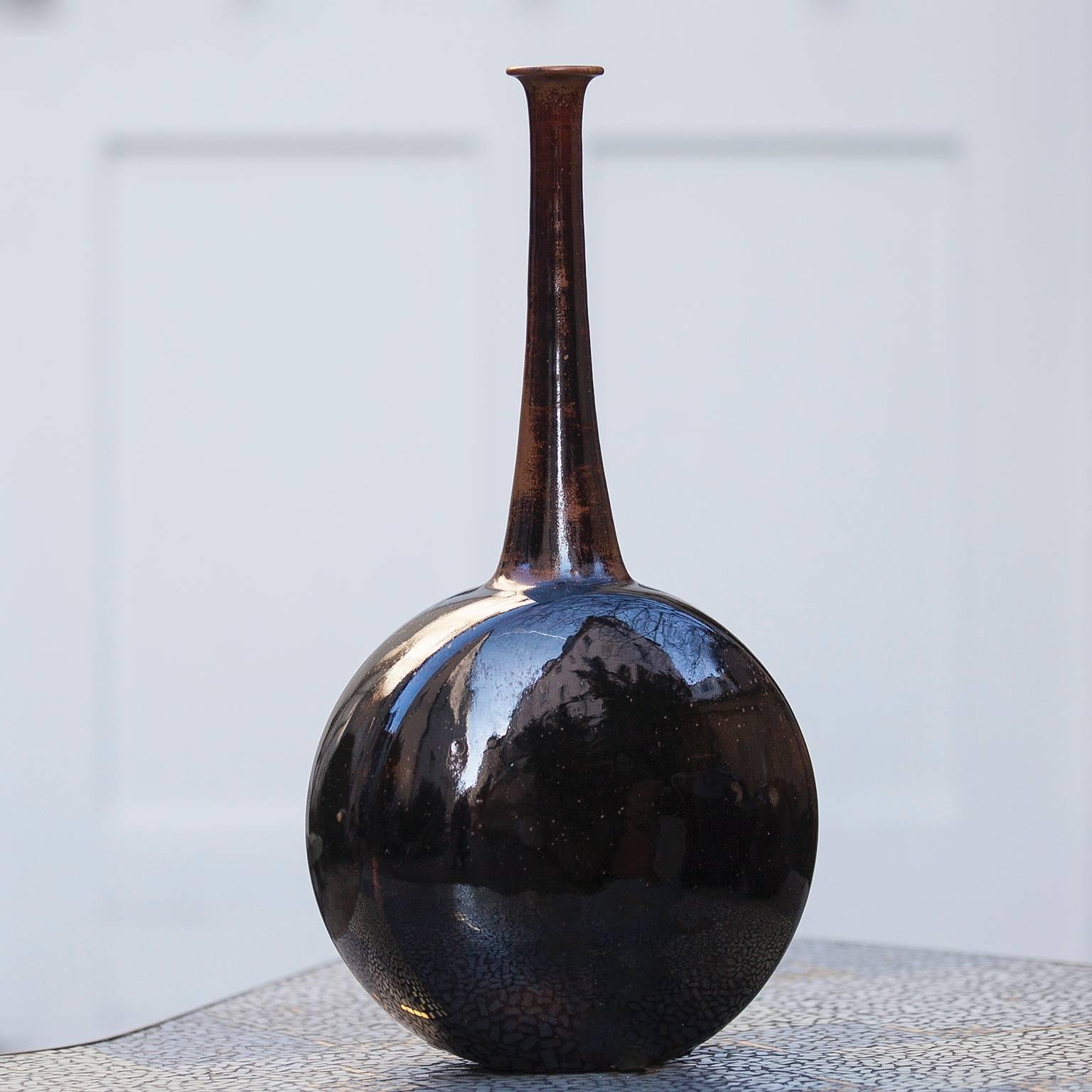 German Gerald Weigel Art Pottery Brown Glazed Ceramic Vase Set of Three