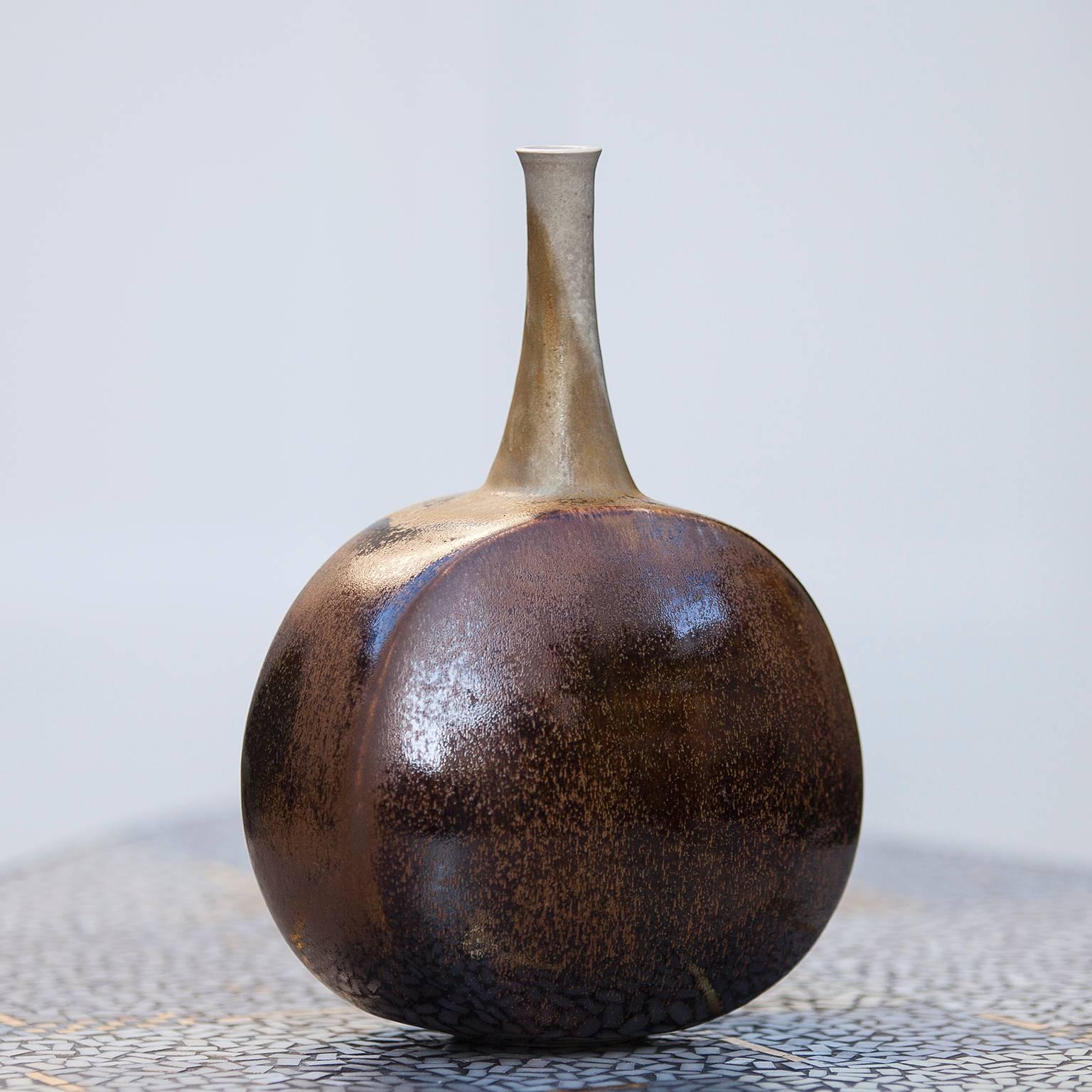 Late 20th Century Gerald Weigel Art Pottery Brown Glazed Ceramic Vase Set of Three