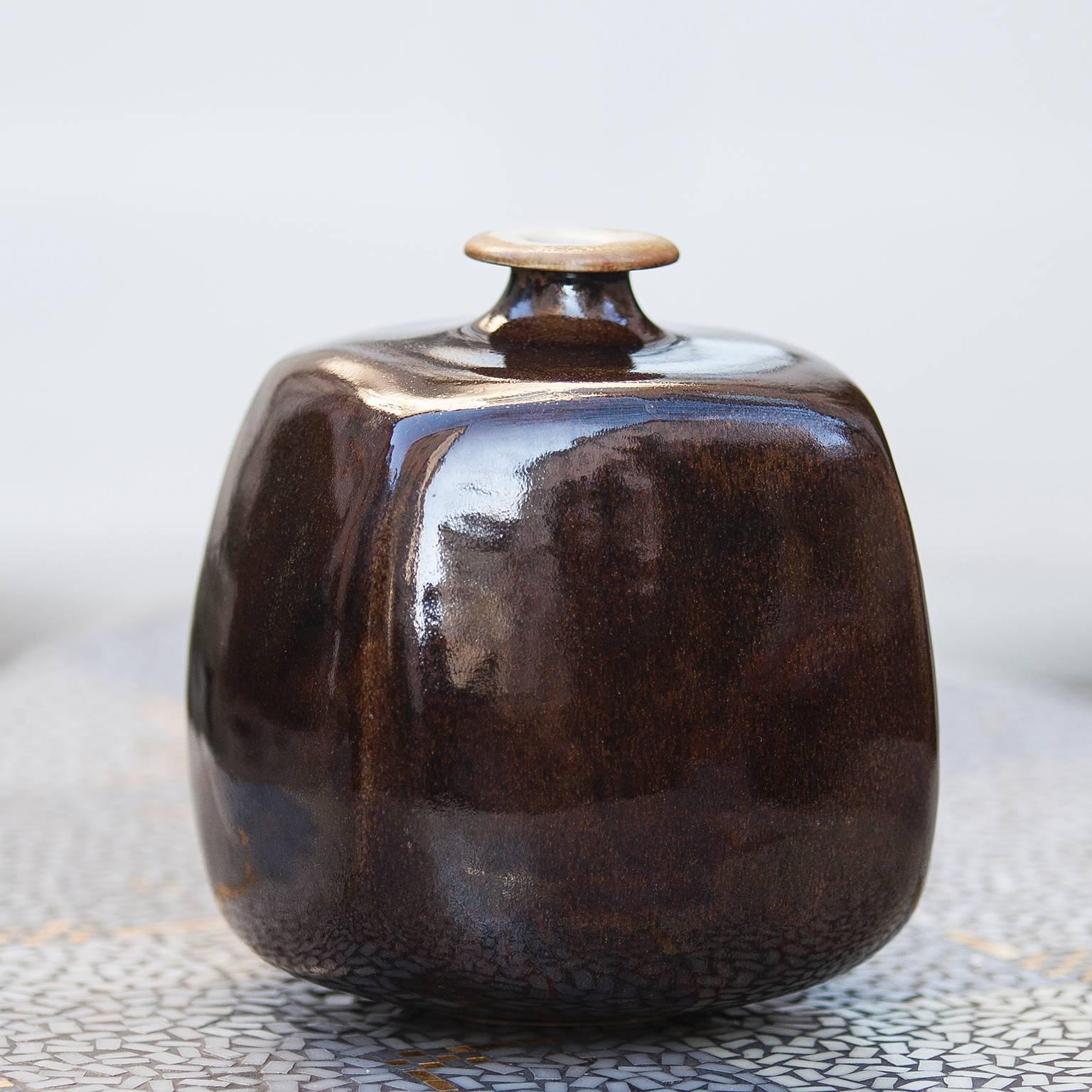 Gerald Weigel Art Pottery Brown Glazed Ceramic Vase Set of Three 2