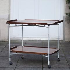 Swedish Folding Rosewood Bar Cart with Serving Tray