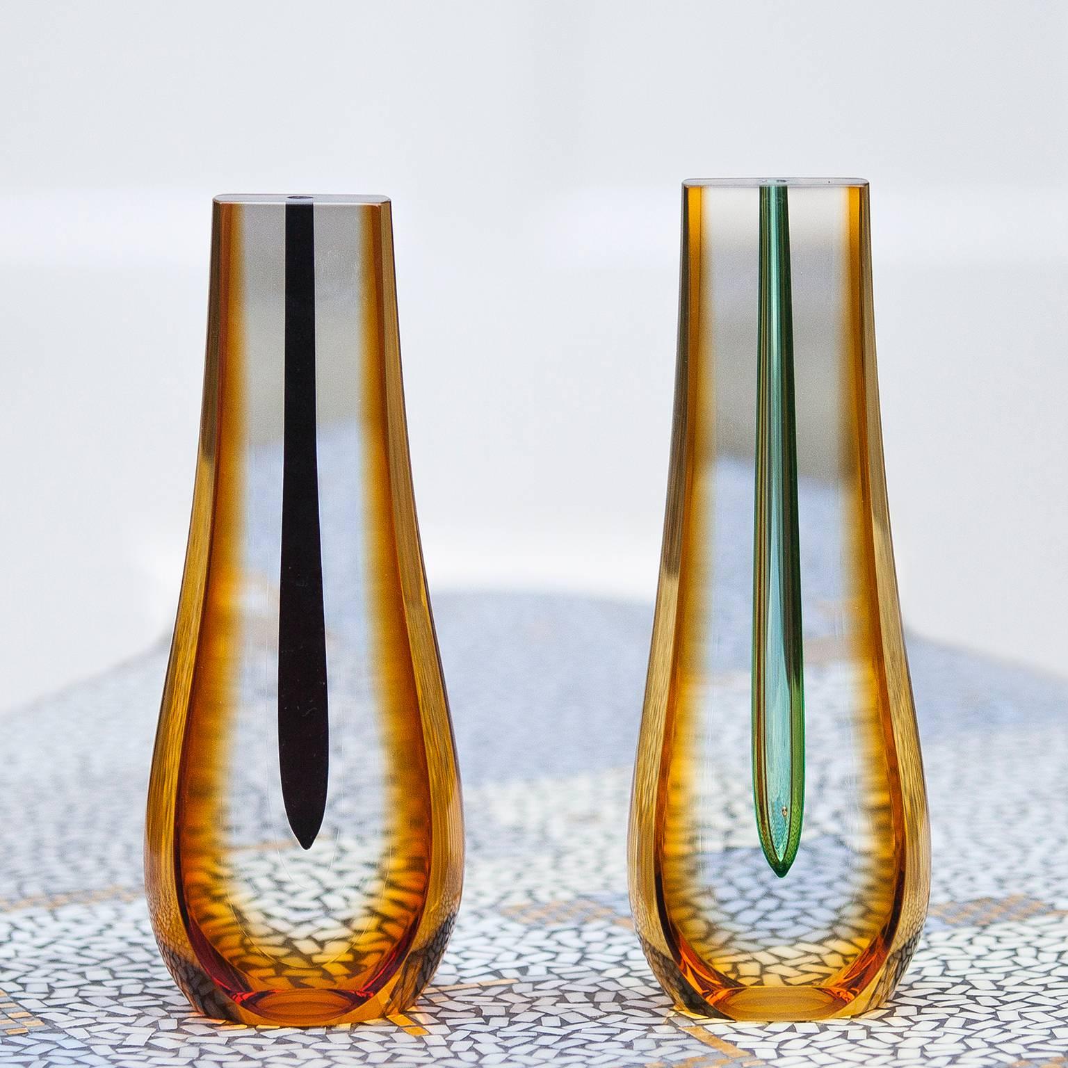 Mid-Century Modern Pavel Hlava Sculptural Glass Vase Set of Two