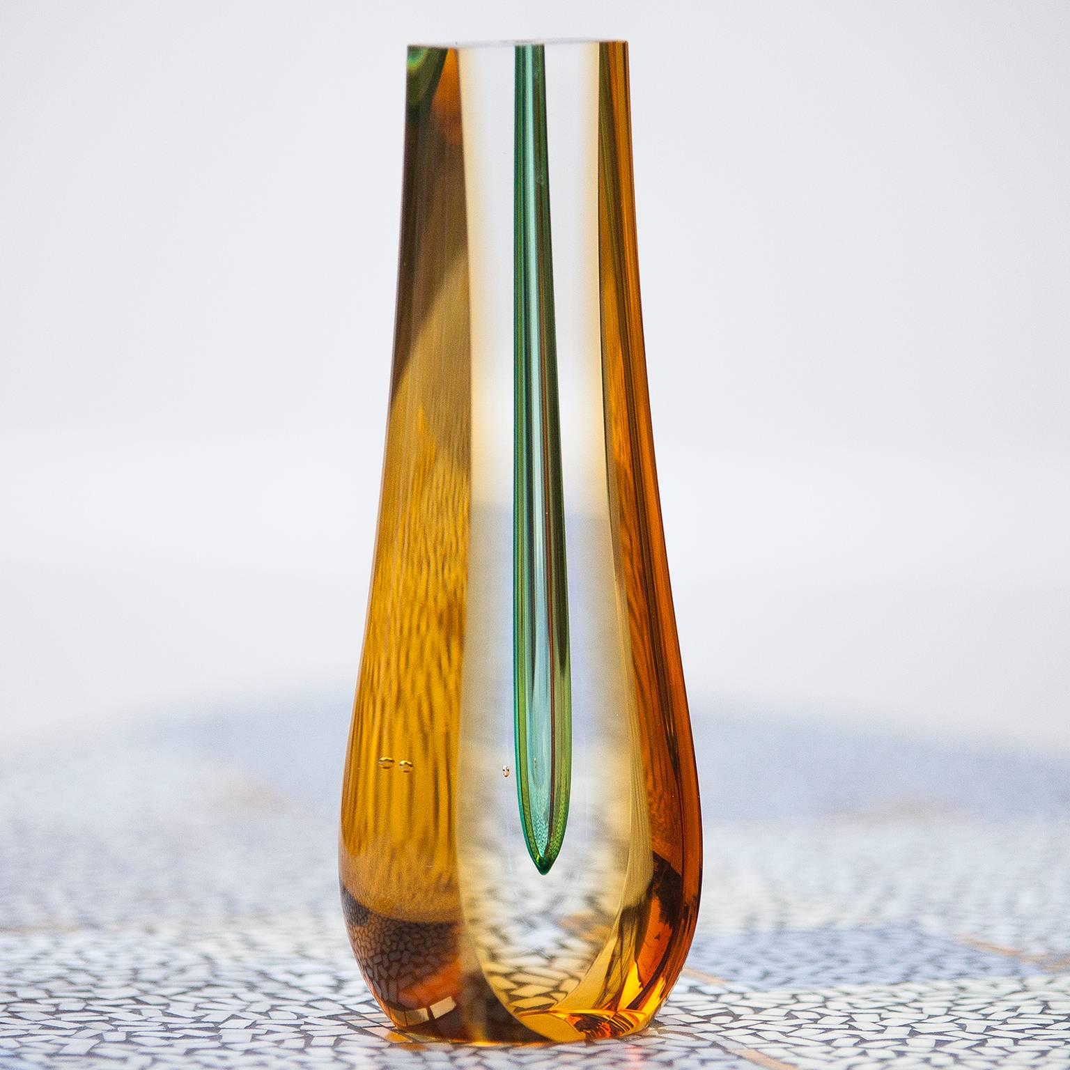 Mid-20th Century Pavel Hlava Sculptural Glass Vase Set of Two