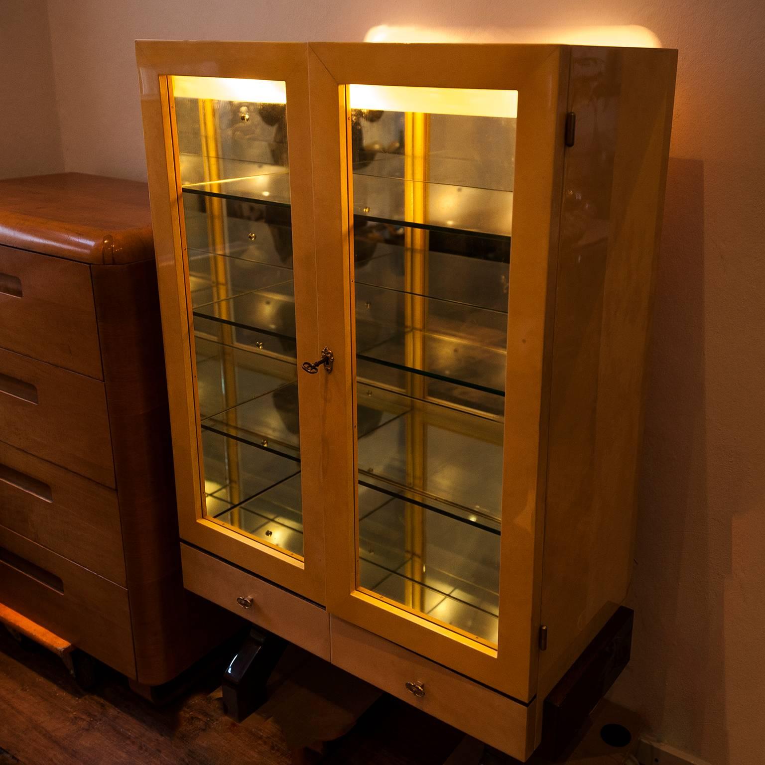 Mid-20th Century Aldo Tura Ivory Colored Goatskin Bar Cabinet