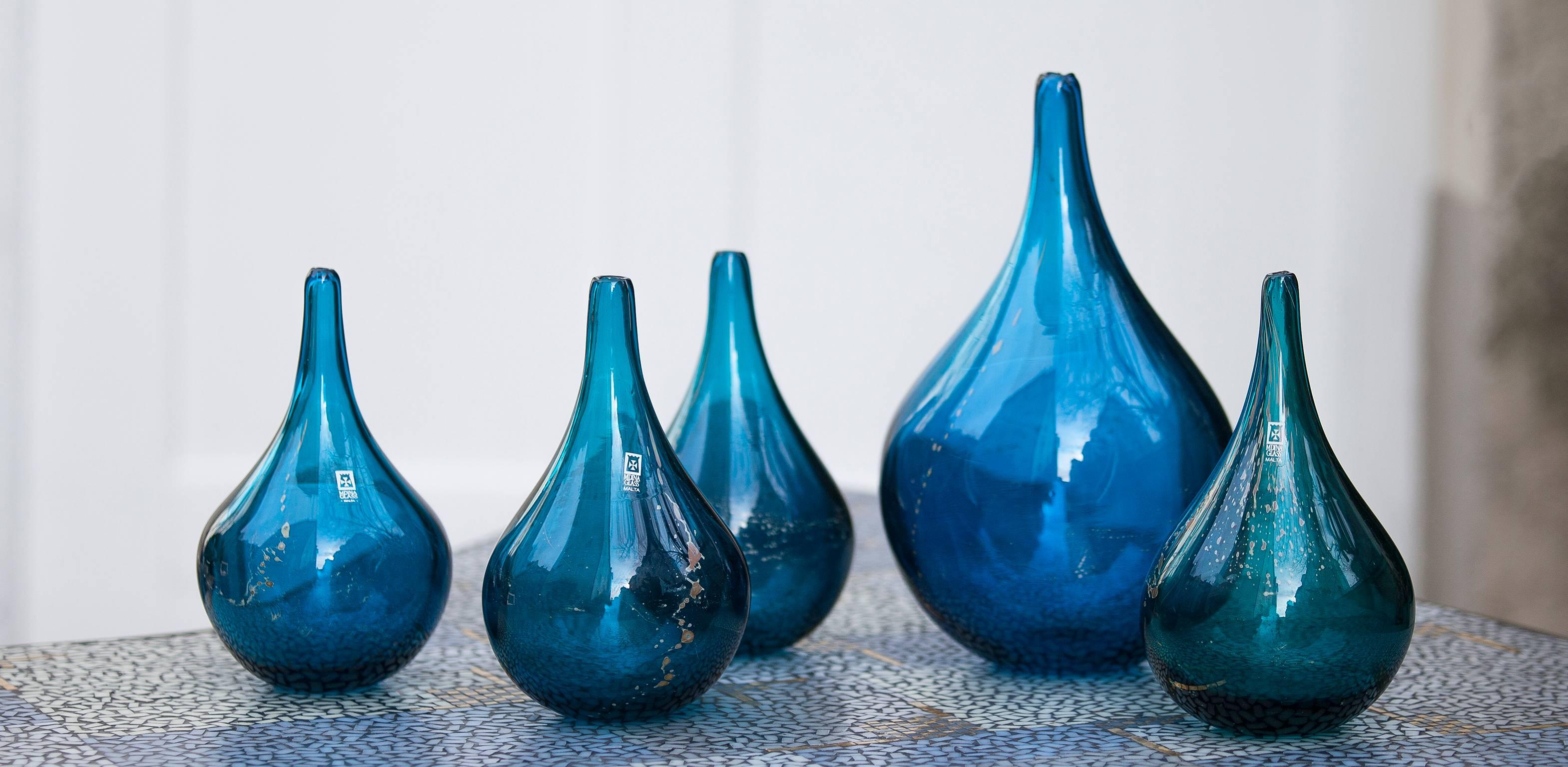 Mdina Blue Studio Glass Designed by Michael Harris Set of Five In Excellent Condition In Munich, DE