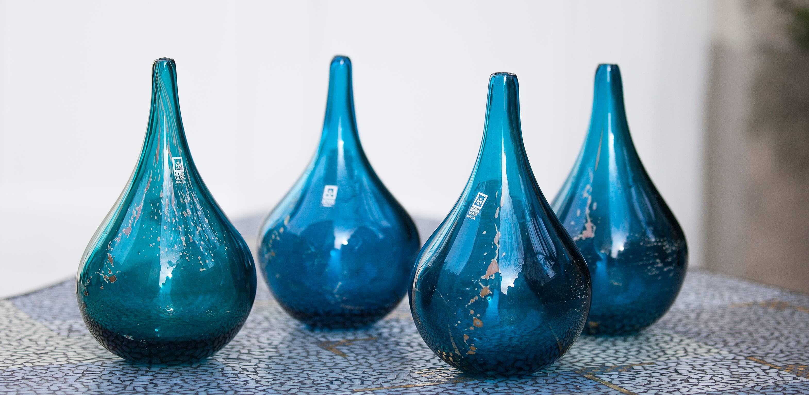 Late 20th Century Mdina Blue Studio Glass Designed by Michael Harris Set of Five