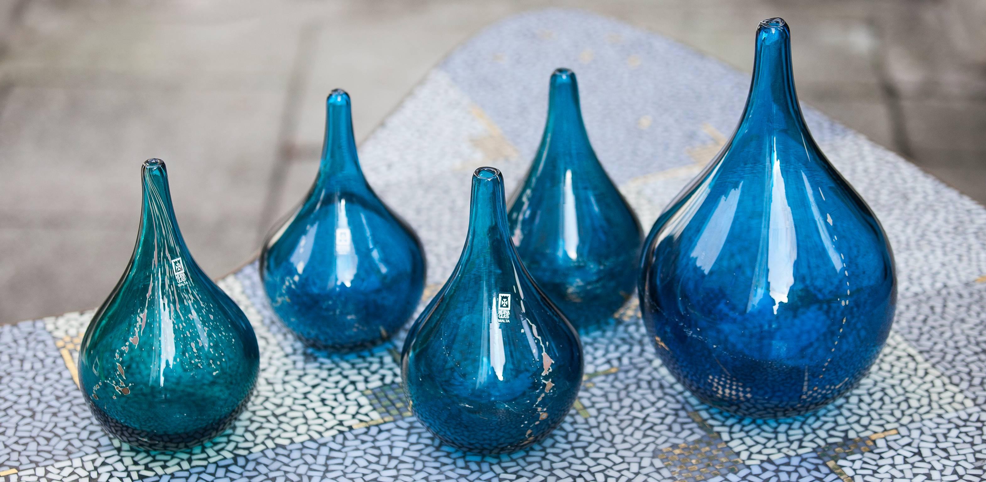 Mdina Blue Studio Glass Designed by Michael Harris Set of Five 1