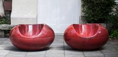 Eero Aarnio Red Pastil Fiberglass Chairs for Asko Set of Two