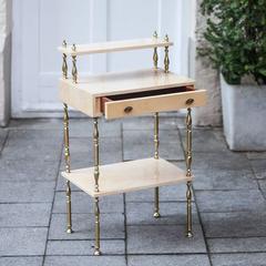 Aldo Tura Cream Goatskin Nightstand Side Table