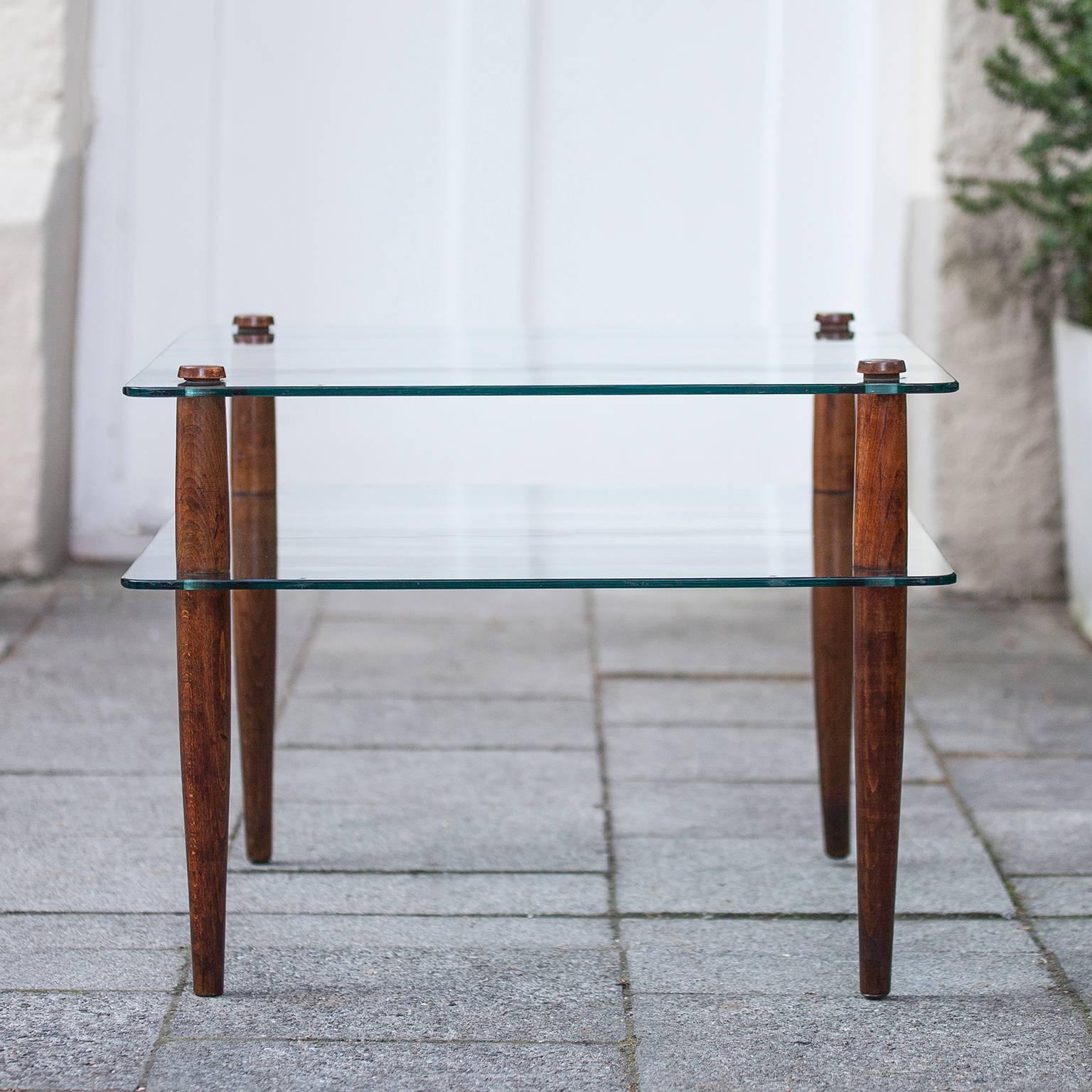 Tempered Side Table Attributed to Fontana Arte Wooden Legs, 1940