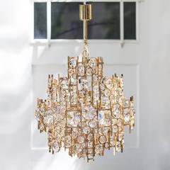 Huge Palwa Gilt Metal Jewel Chandelier