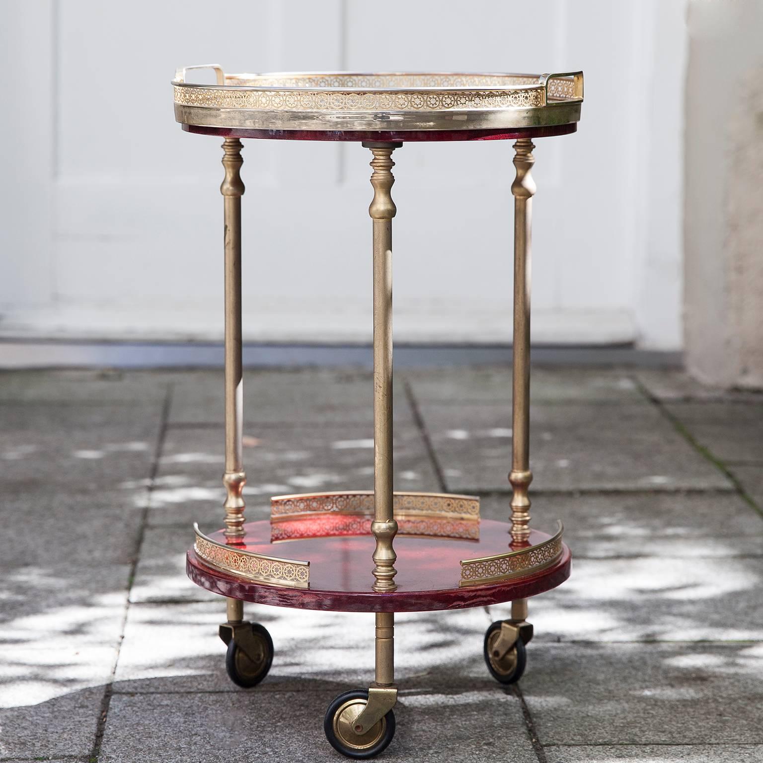 Italian Red Aldo Tura Bar Serving Cart with Removable Tray