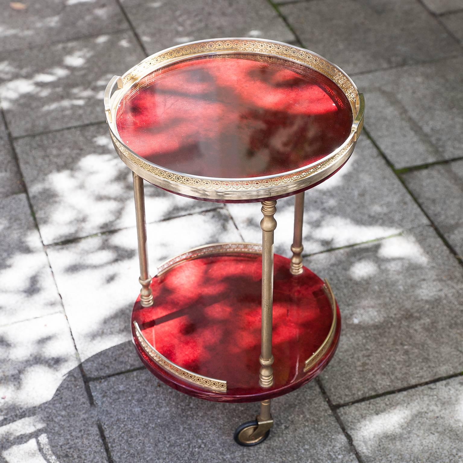 Red Aldo Tura Bar Serving Cart with Removable Tray In Excellent Condition In Munich, DE