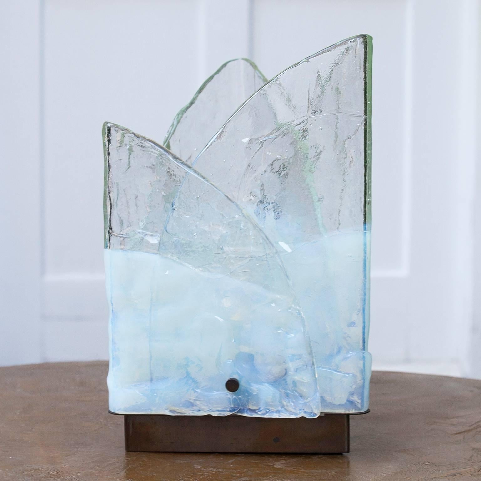 Italian Mazzega Blue Opaline Glass Table Lamp by Carlo Nason
