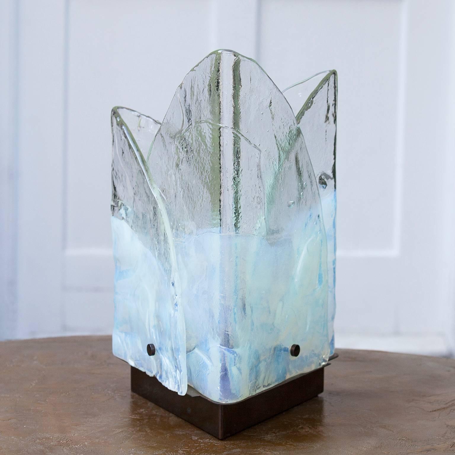 Mid-Century Modern Mazzega Blue Opaline Glass Table Lamp by Carlo Nason