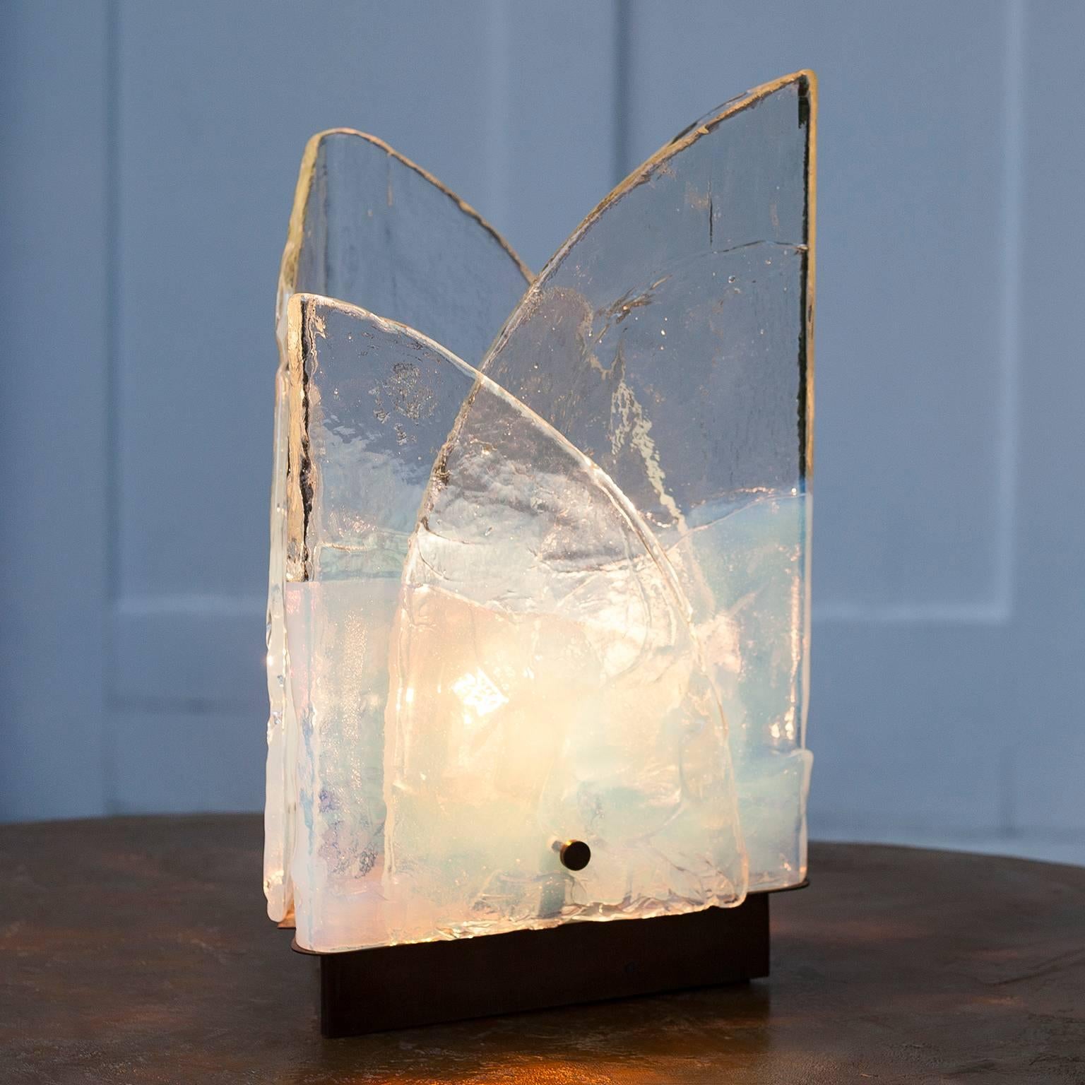 Copper Mazzega Blue Opaline Glass Table Lamp by Carlo Nason