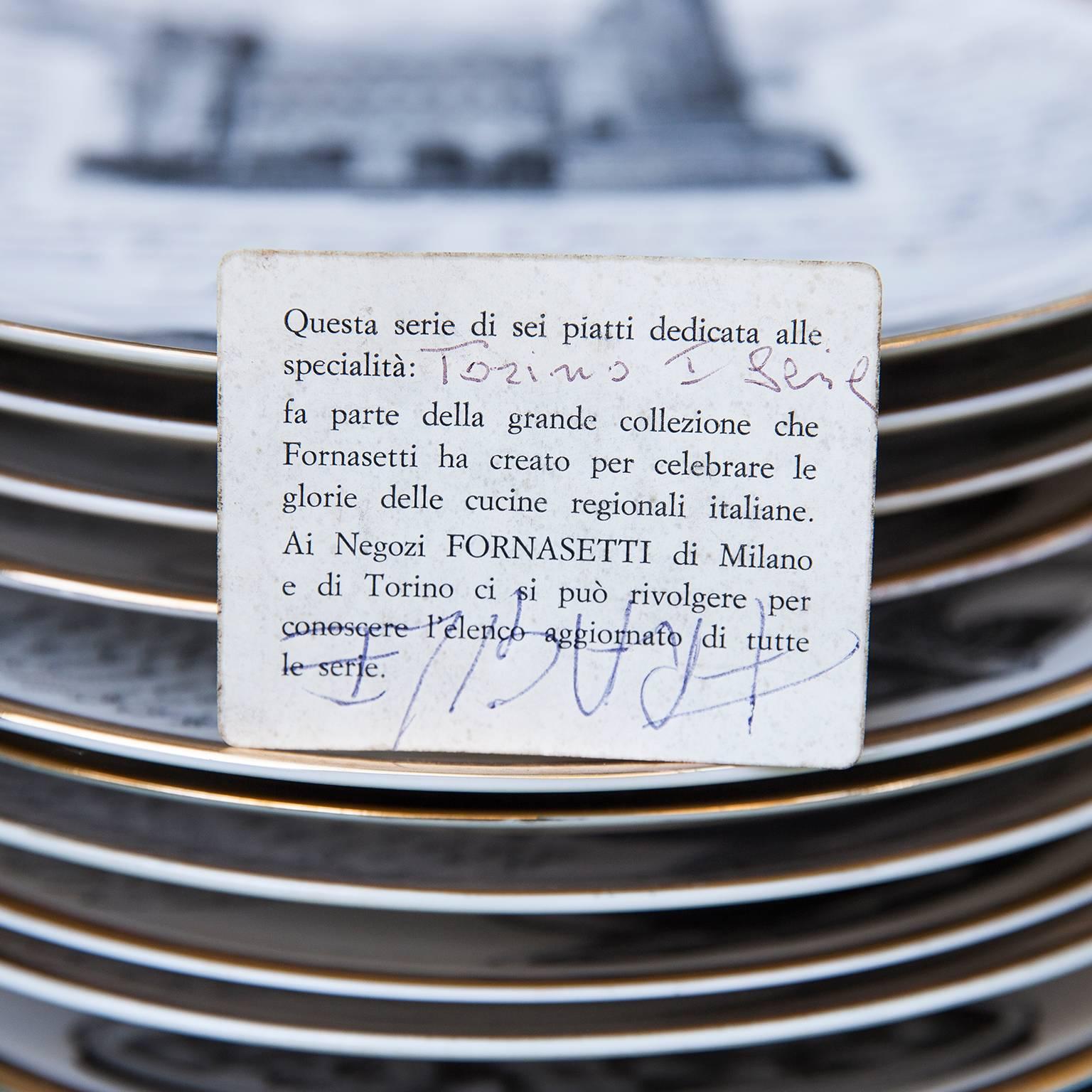 Fornasetti Piemontesi Plates Set of 12, Italy, 1950s 1