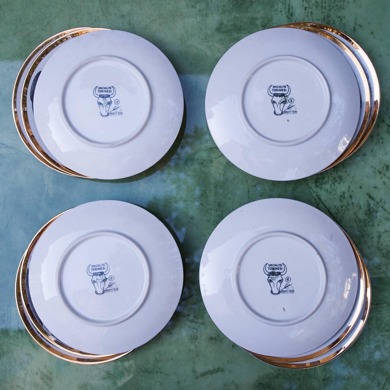 Mid-20th Century Fornasetti Piemontesi Plates Set of 12, Italy, 1950s
