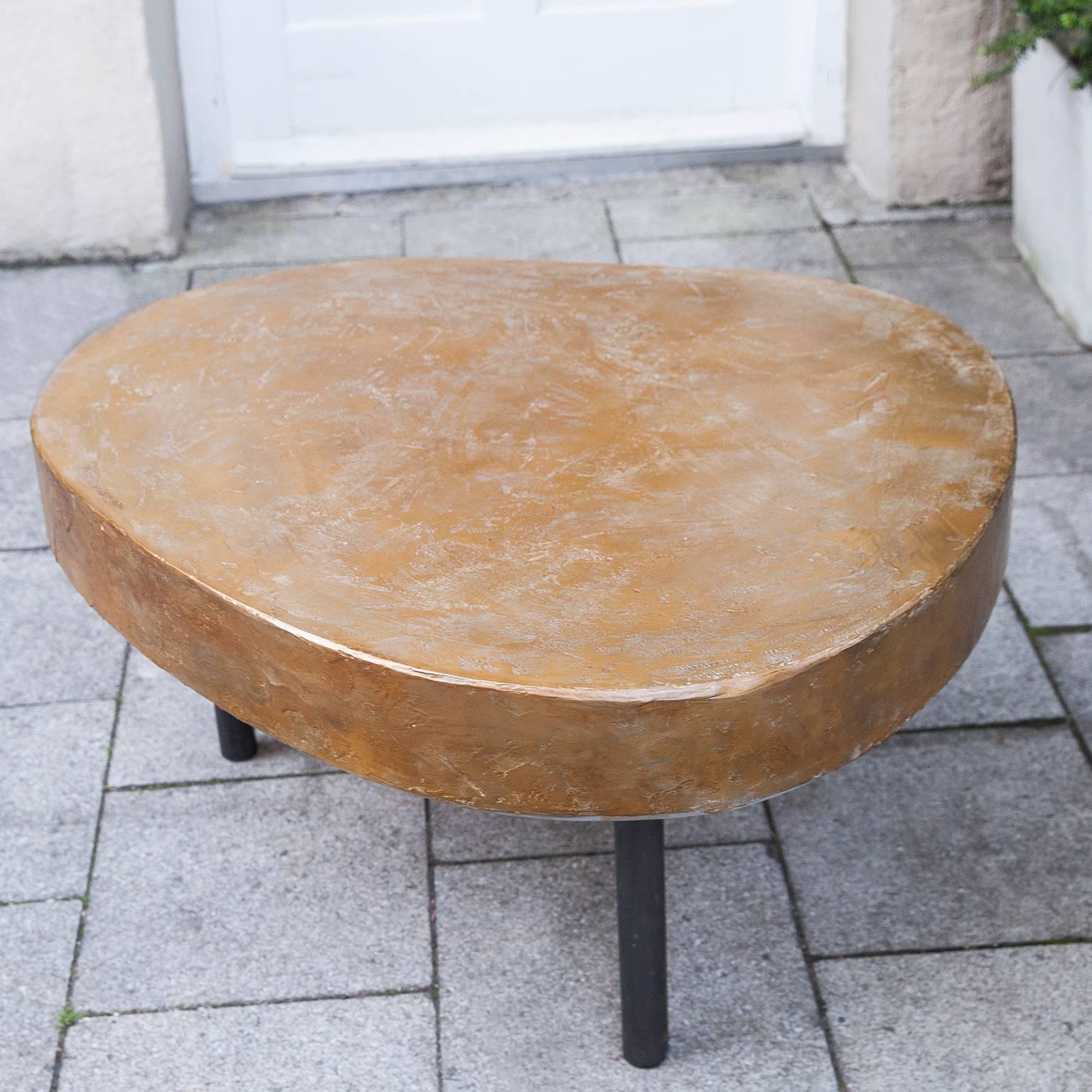 French Paul Evans Style Tripod Coffee Table Golden Top For Sale
