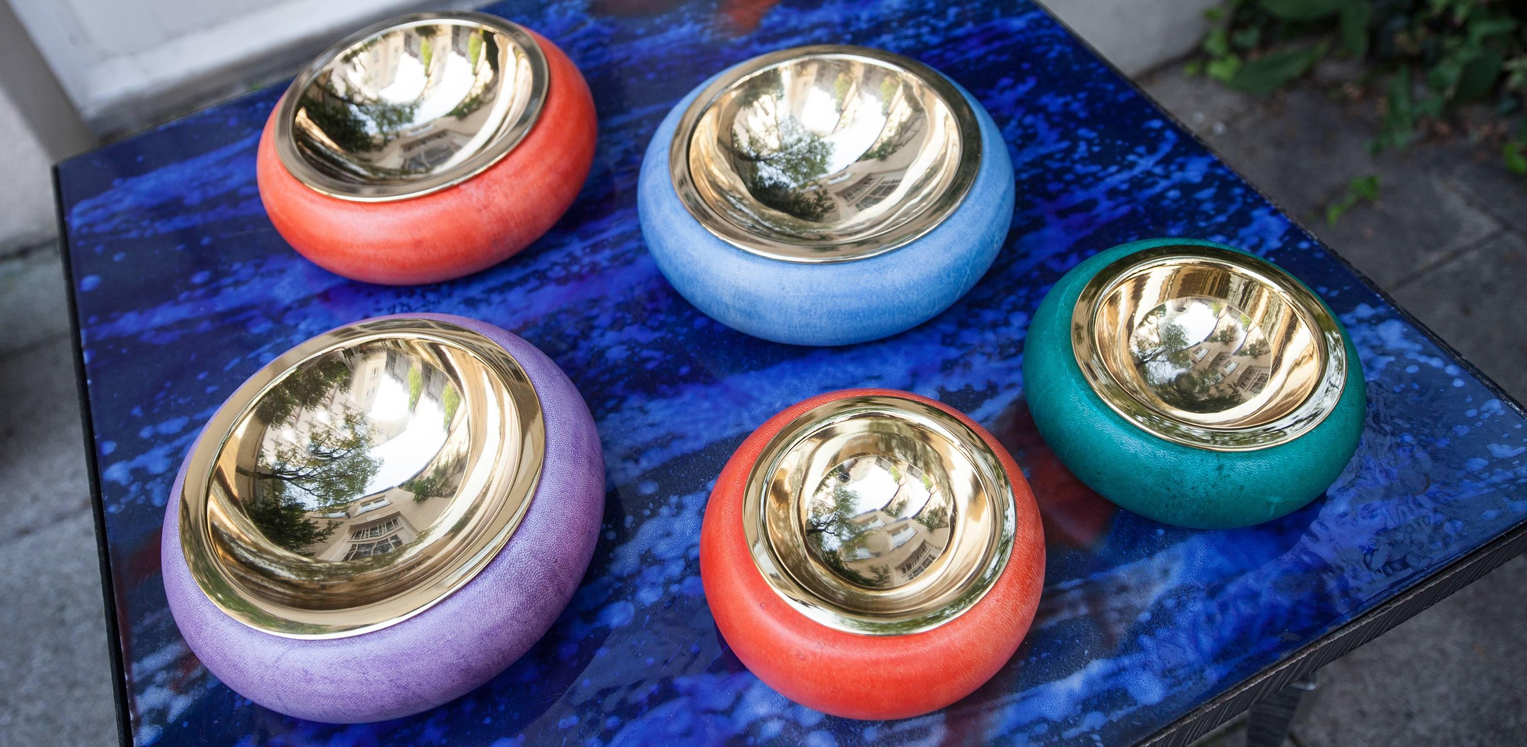 Contemporary Aldo Tura Colorful Goatskin Bowls Set of Three