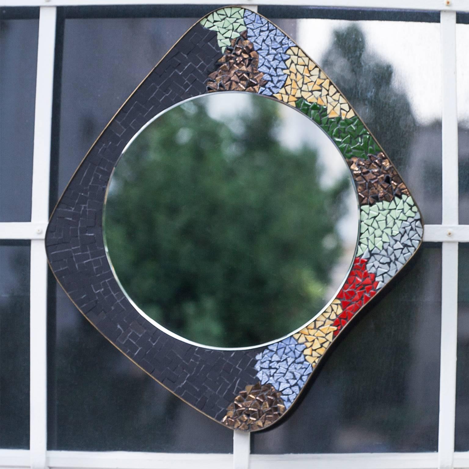 Vintage mosaic wall mirror in asymmetrical shape, Italy, 1950s.
  