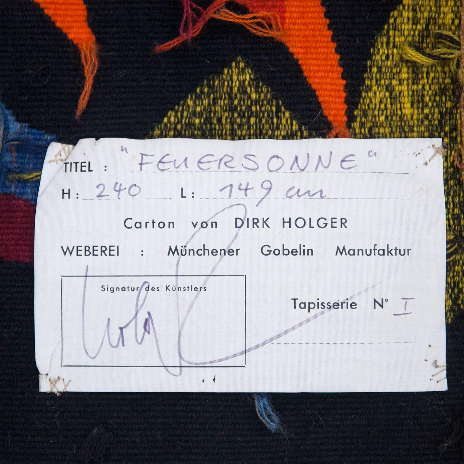 Dirk Holger „Feuersonne“ Gobelin-Wandteppich (Ende des 20. Jahrhunderts)