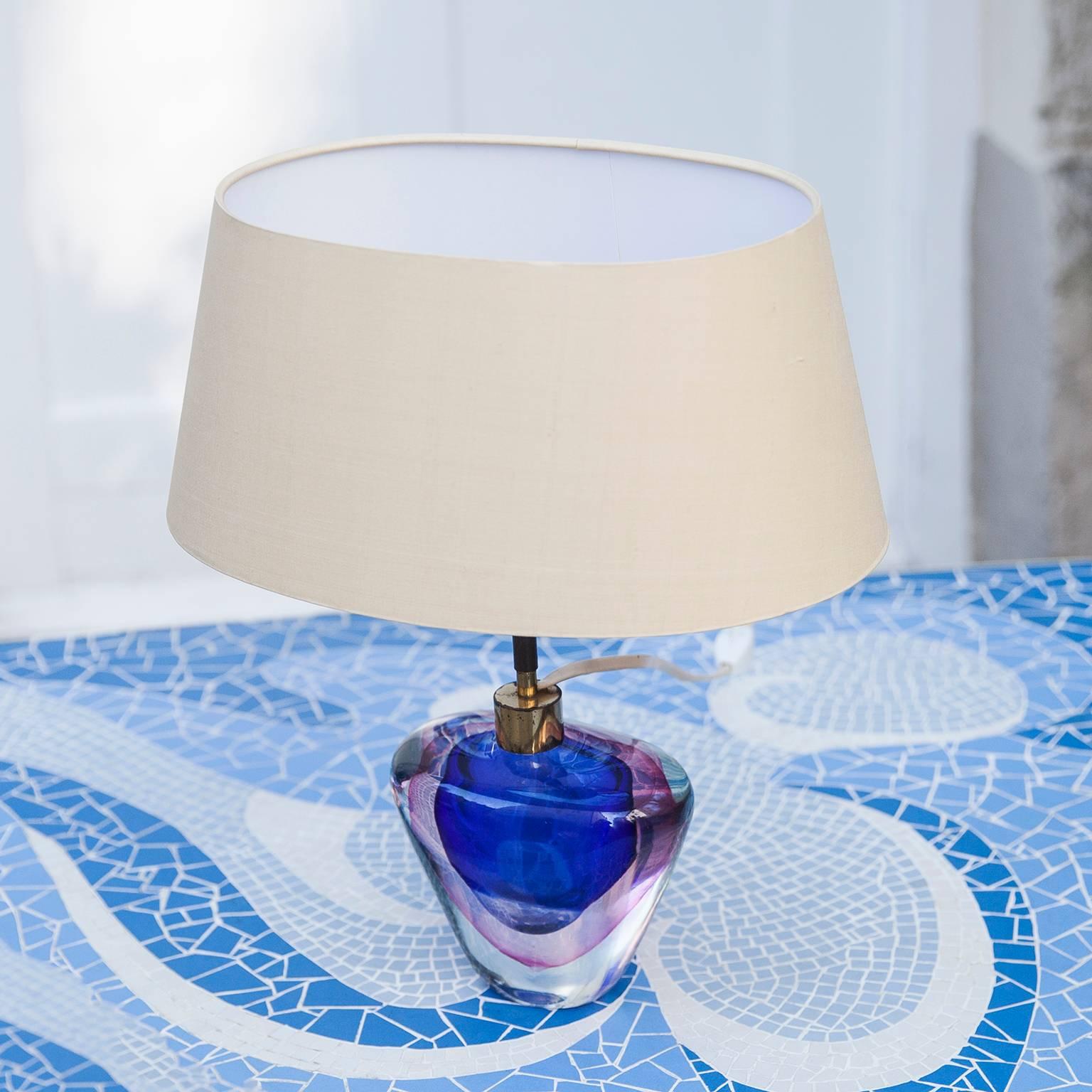 Mid-Century Modern Flavio Poli Murano Glass Table Lamp for Seguso, Italy, 1950s