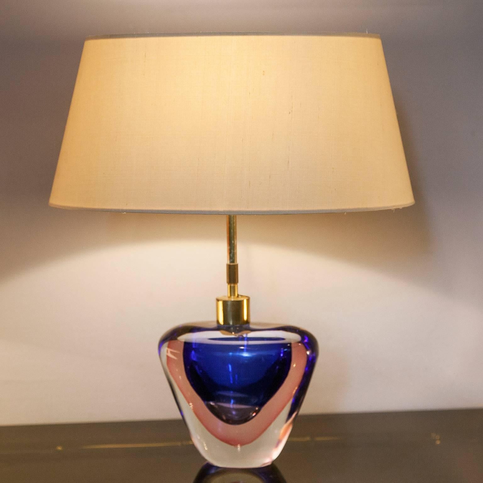 Silk Flavio Poli Murano Glass Table Lamp for Seguso, Italy, 1950s
