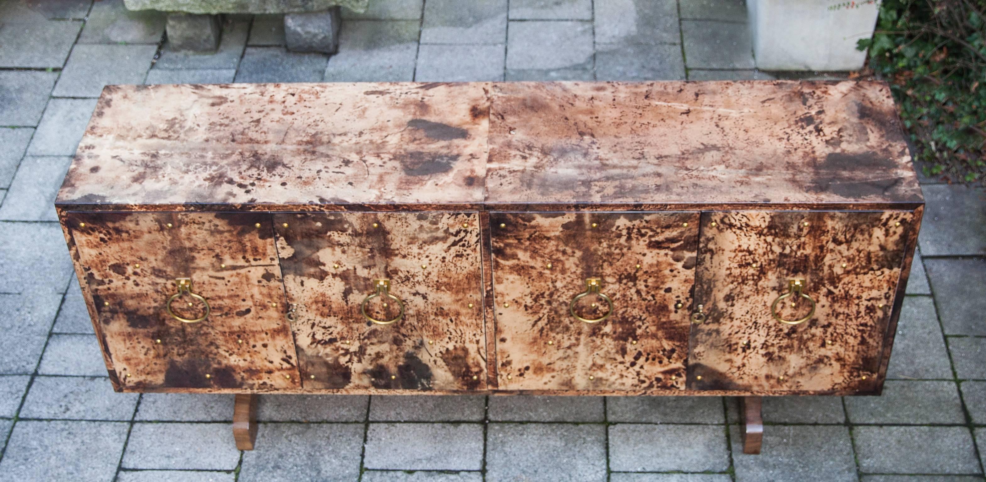 Italian Fabulous Aldo Tura Brown Goatskin Sideboard For Sale