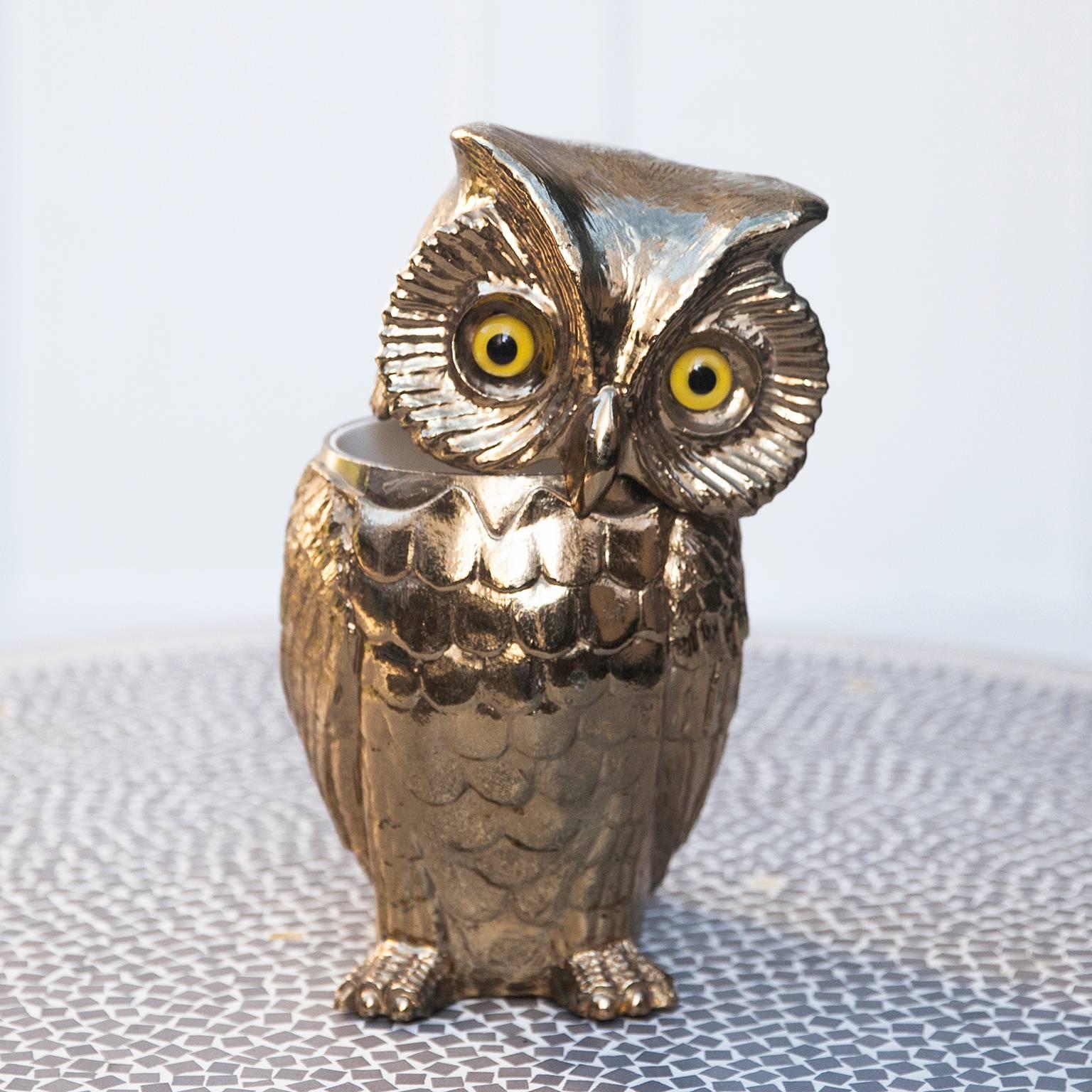 Late 20th Century Owl Ice Bucket for Freddo Therm Glass Eyes
