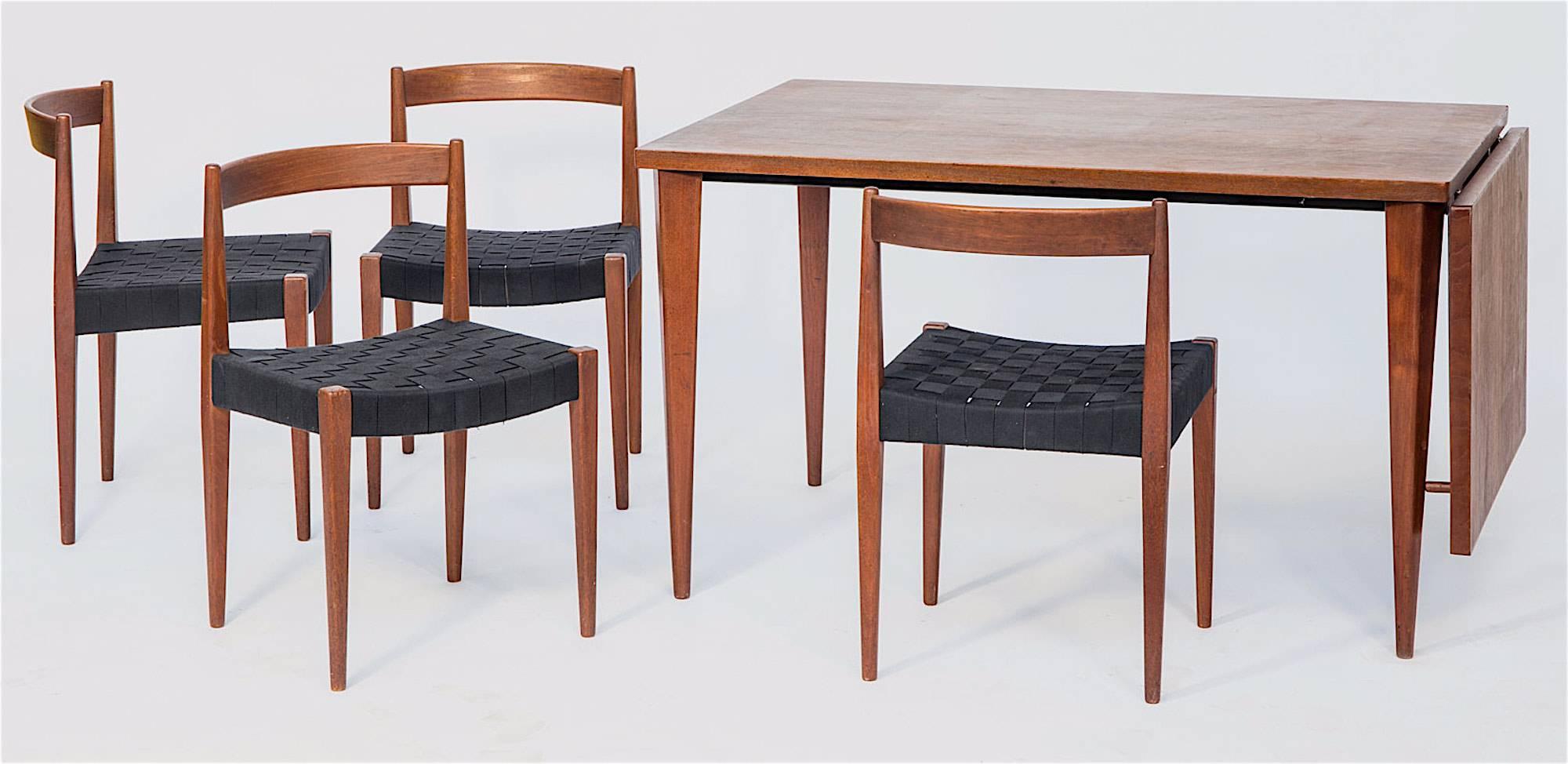 Mid-20th Century Nanna Ditzel Four Chairs  and Dining Table with Drop Leaf, Teak, 1955