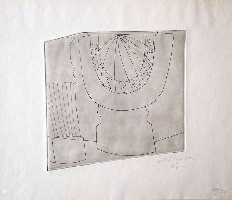 Mid-Century Modern Ben Nicholson Turkish Sundial and Column, 1967 35/50, Etching