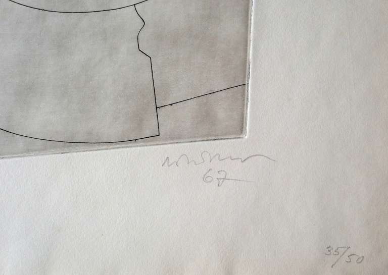 British Ben Nicholson Turkish Sundial and Column, 1967 35/50, Etching