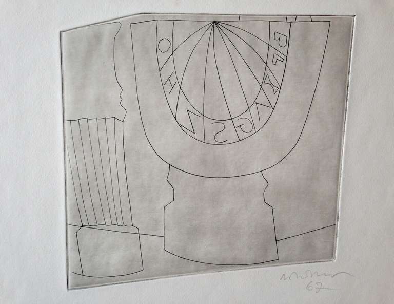 Ben Nicholson Turkish Sundial and Column, 1967 35/50, Etching 1