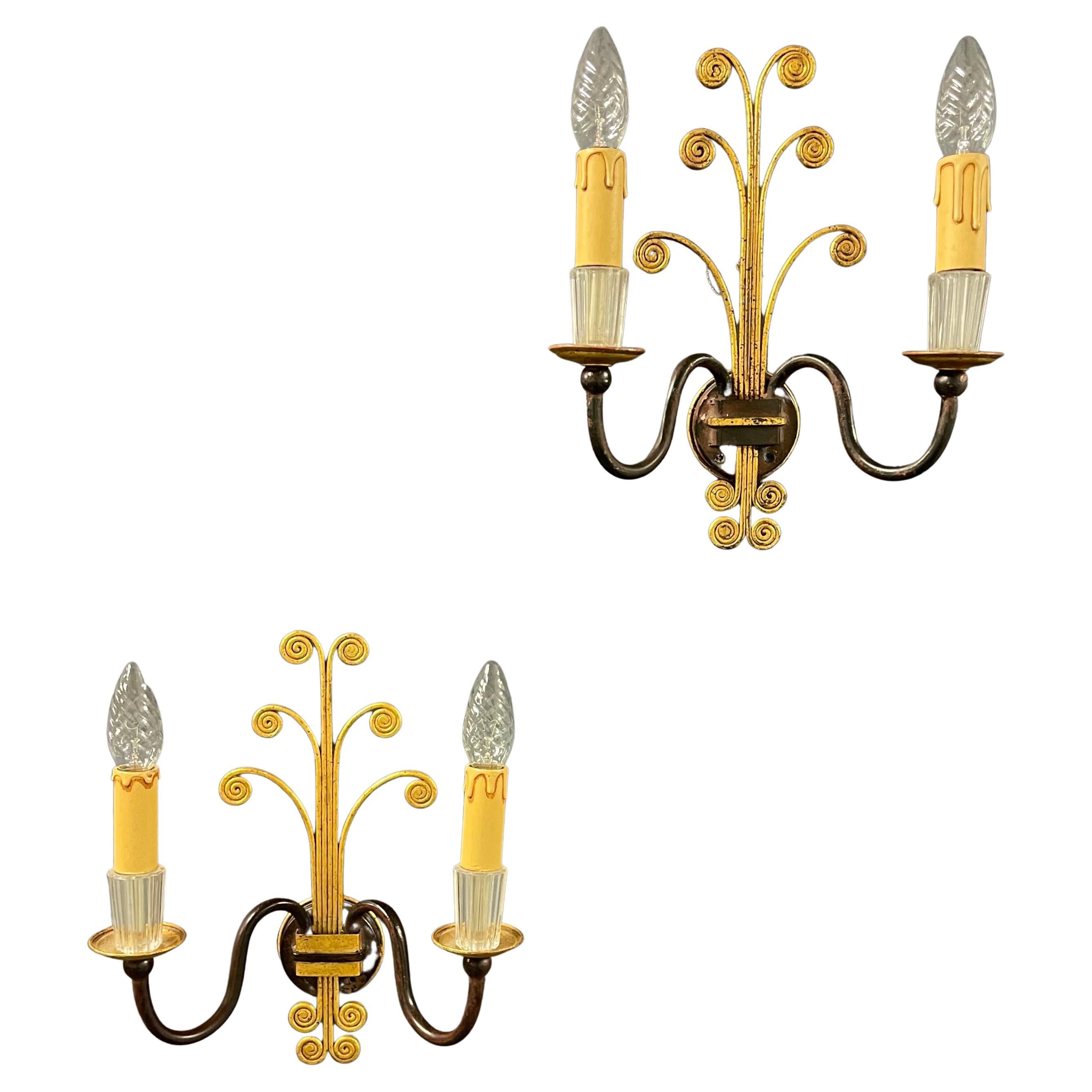 Nice pair of wall  lamps by Maison Baguès For Sale