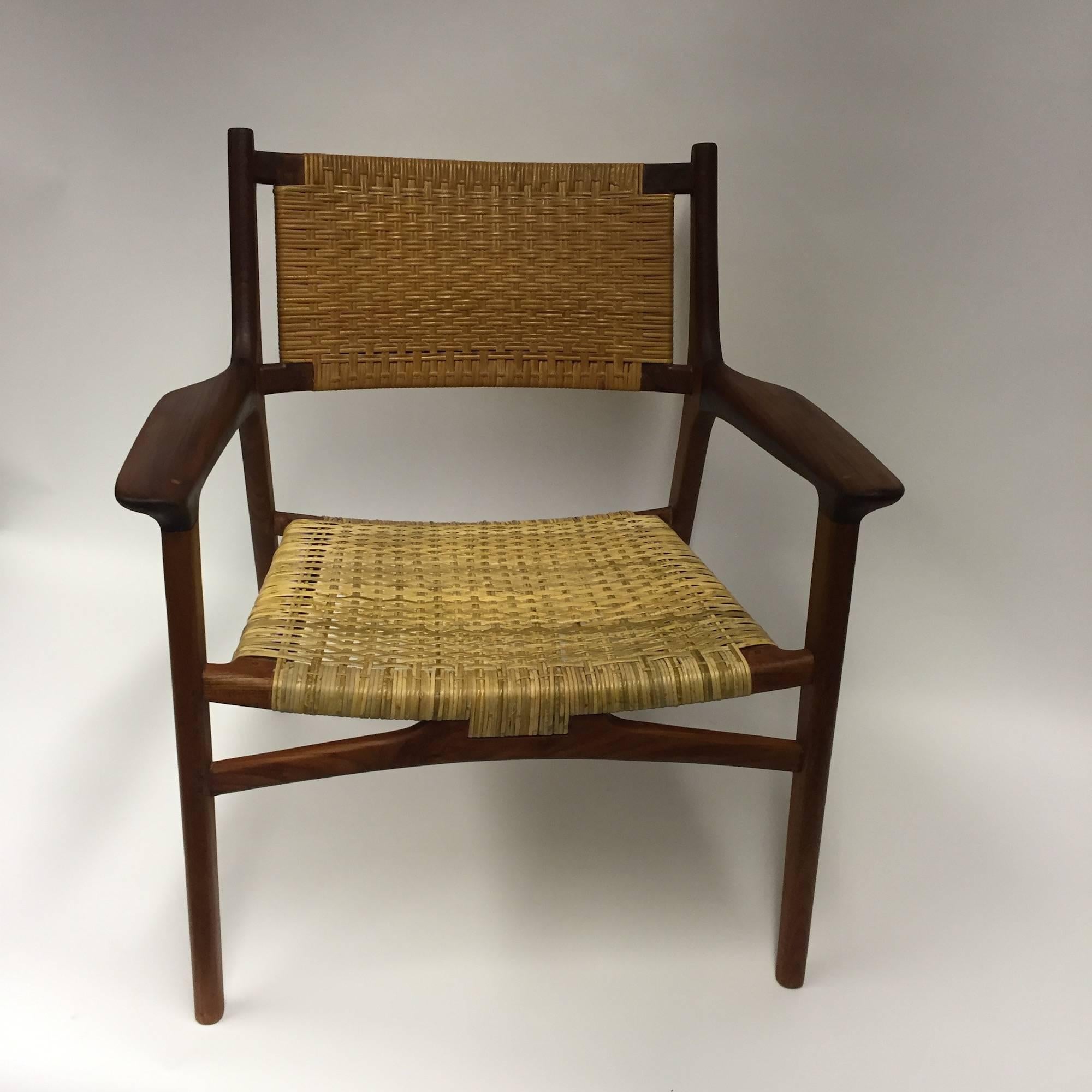Danish Hans J. Wegner for Johannes Hansen JH-516 Teak Cane Easy Chair, 1951