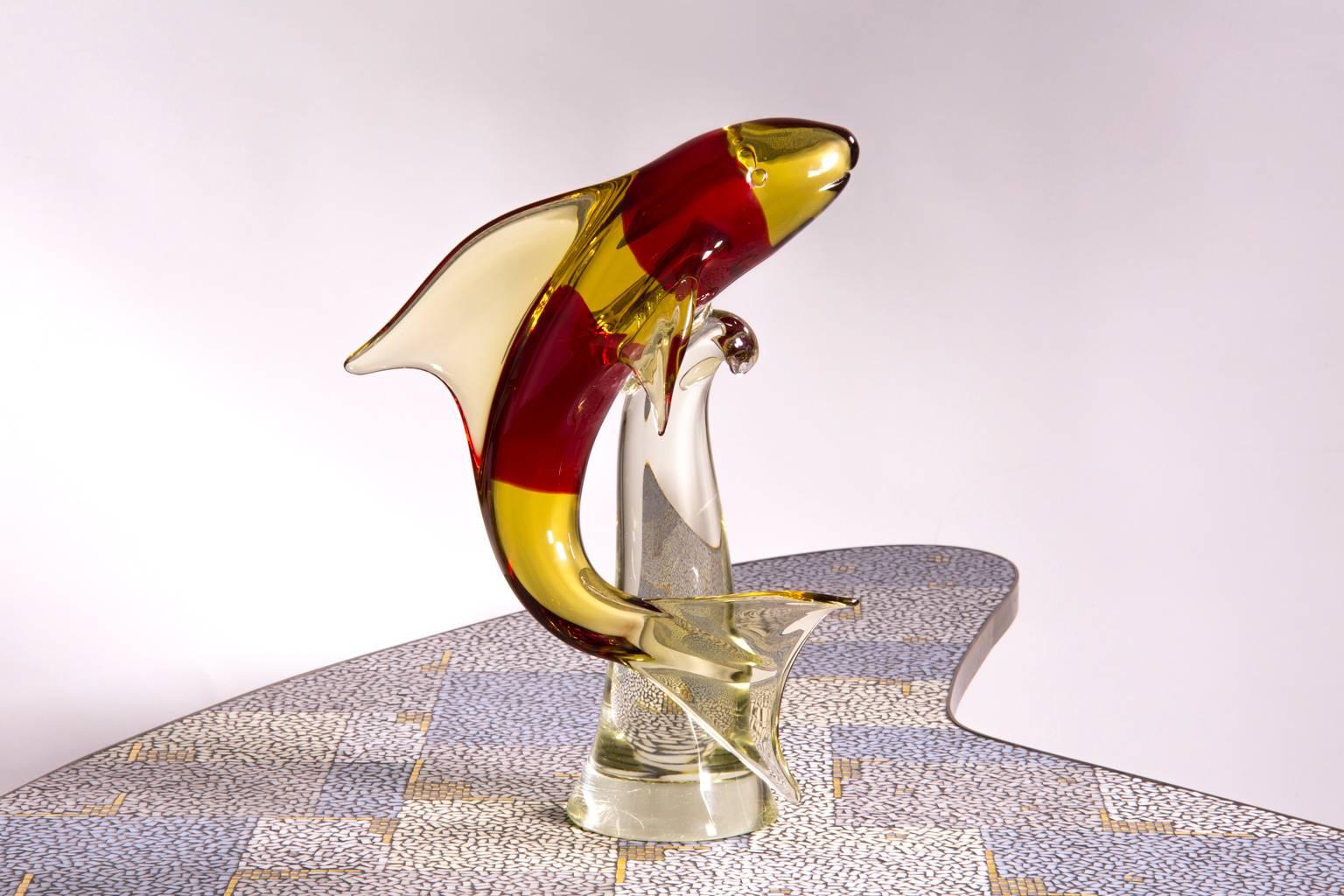 Very huge Murano glass dolphin sculpture, Italy 1970.