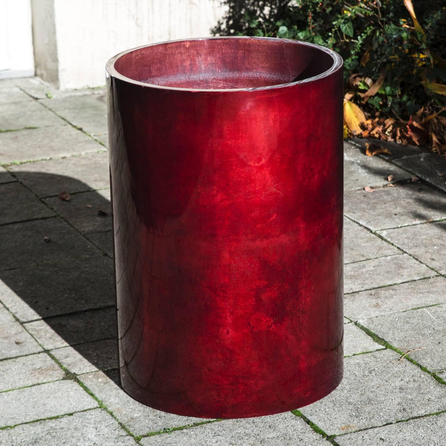 Elegant red round goatskin planter by Aldo Tura, 1974.
Different models and sizes available.