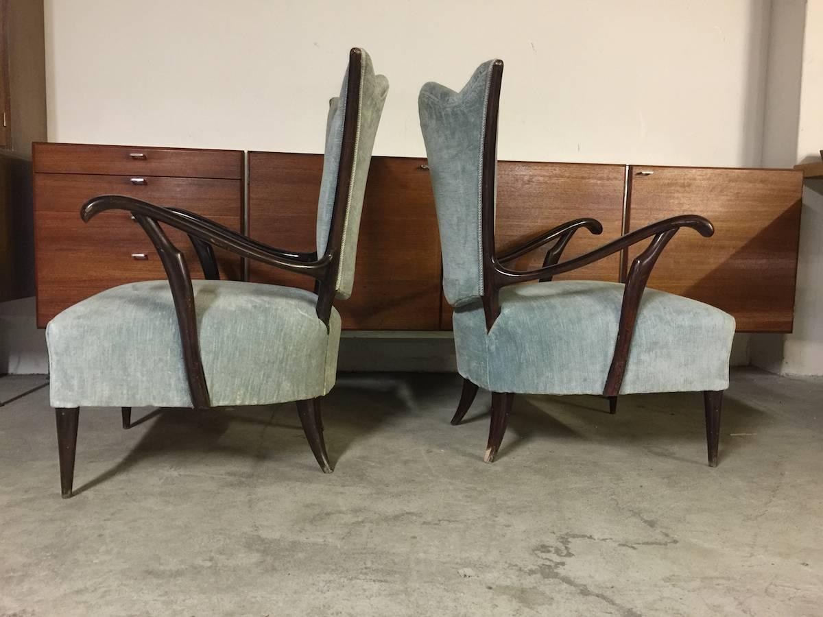 Mid-Century Modern Pair of Italian Armchairs  For Sale